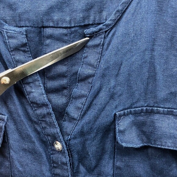 JM Collection 100% Linen Button Back Top Women 14 Nautical Coast Roll Tab Sleeve - Picture 10 of 11